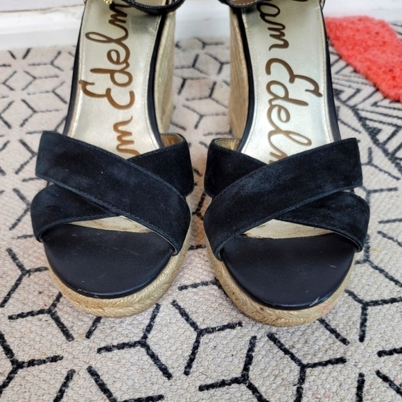 SAM EDELMAN BRENDA BLACK SUEDE ESPADRILLE WEDGES, SZ 10 - Picture 3 of 13